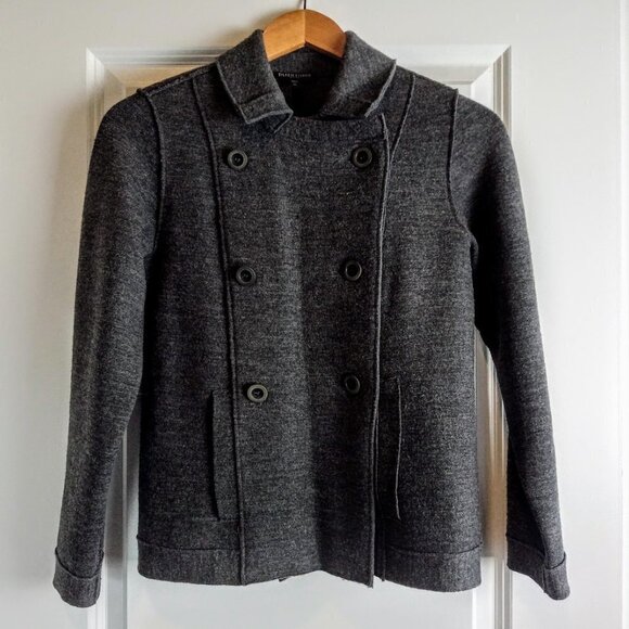 Eileen Fisher Grey Double Breasted Merino Wool Pea Coat - Picture 3 of 7